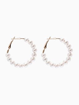 Серьги кольца с жемчугом QF «Нежность жемчуга», d=3.5 см, белые в золоте