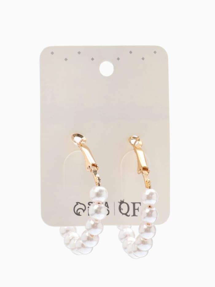 Серьги кольца с жемчугом QF «Нежность жемчуга», d=3.5 см, белые в золоте