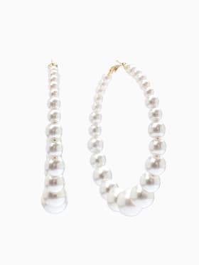 Серьги кольца с жемчугом QF «Нежность жемчуга», d=8 см, белые в золоте