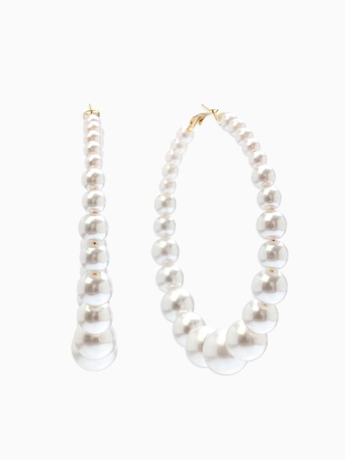 Серьги кольца с жемчугом QF «Нежность жемчуга», d=8 см, белые в золоте