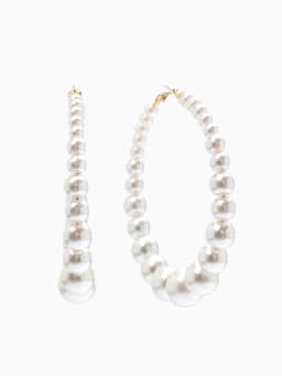 Серьги кольца с жемчугом QF «Нежность жемчуга», d=8 см, белые в золоте