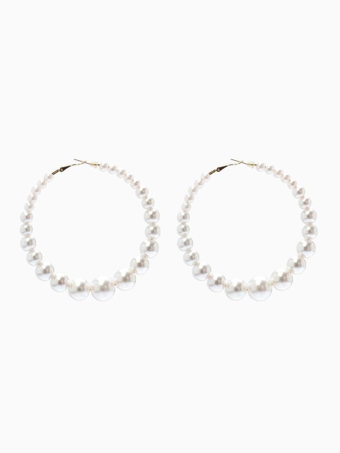 Серьги кольца с жемчугом QF «Нежность жемчуга», d=8 см, белые в золоте