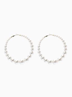 Серьги кольца с жемчугом QF «Нежность жемчуга», d=8 см, белые в золоте