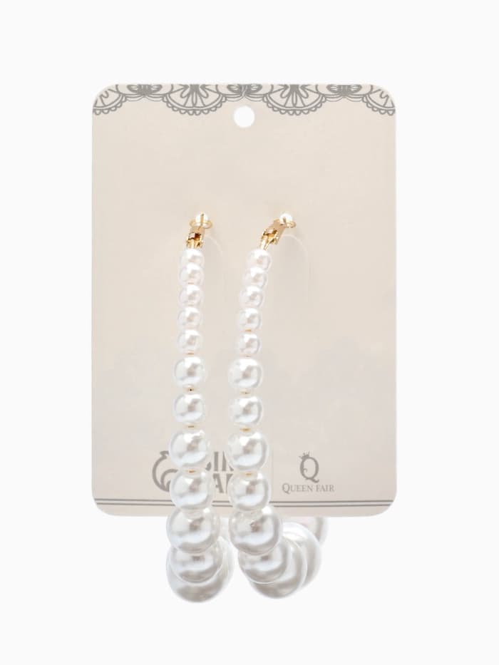 Серьги кольца с жемчугом QF «Нежность жемчуга», d=8 см, белые в золоте