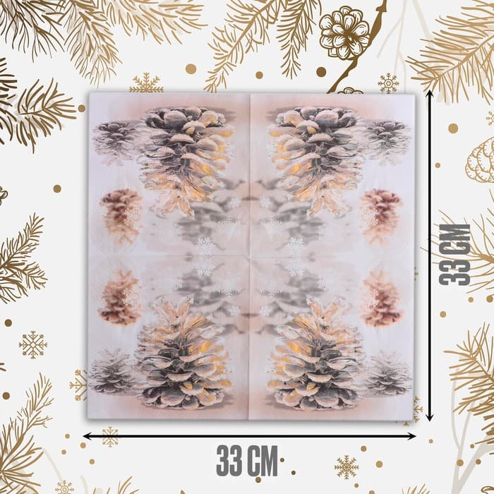Салфетки новогодние бумажные «Шишки», 33×33 см, набор 20 шт.