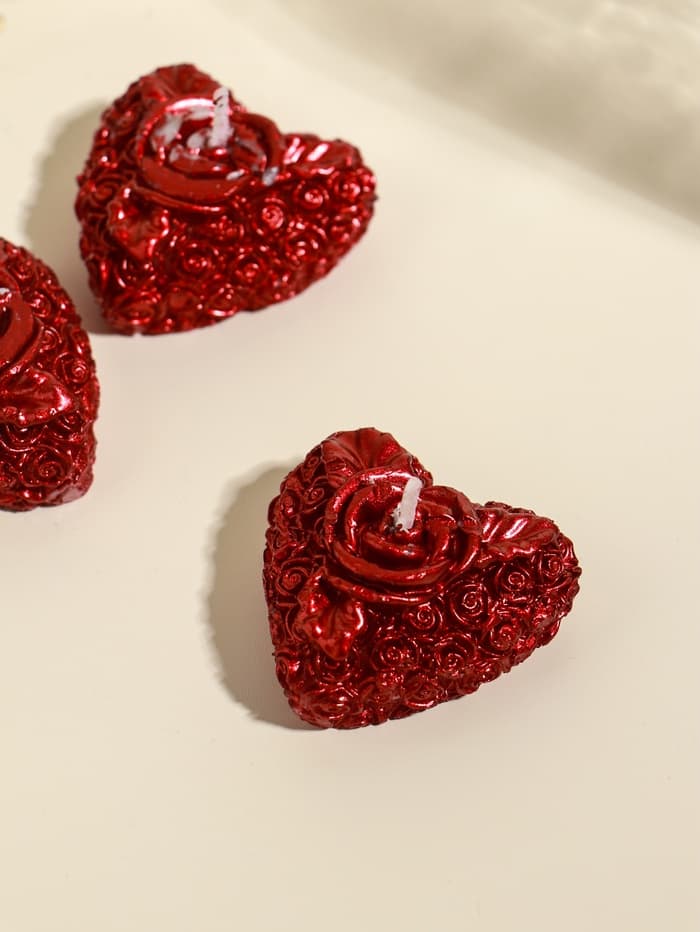 Набор свечей декоративных «Сердце с розой», 3 шт., 5×2.5 см, красный