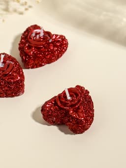 Набор свечей декоративных «Сердце с розой», 3 шт., 5×2.5 см, красный