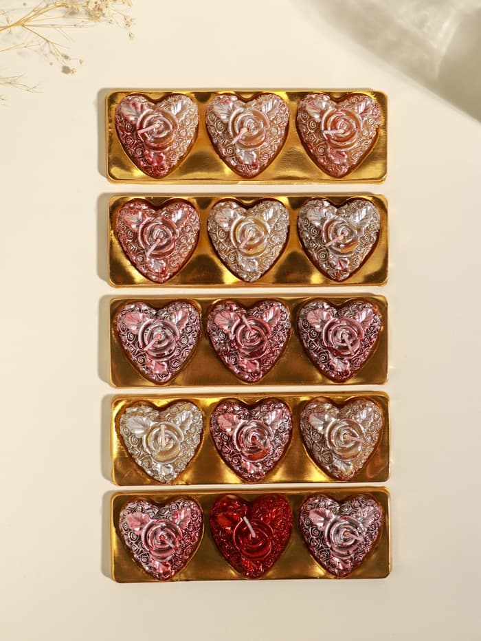 Набор свечей декоративных «Сердце с розой», 3 шт., 5×2.5 см, красный