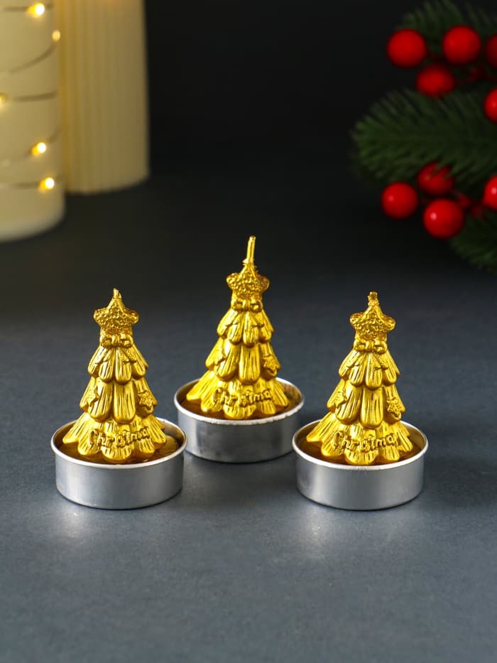 Набор свечей новогодних «Ёлка золотая», 3 шт., 4×6 см
