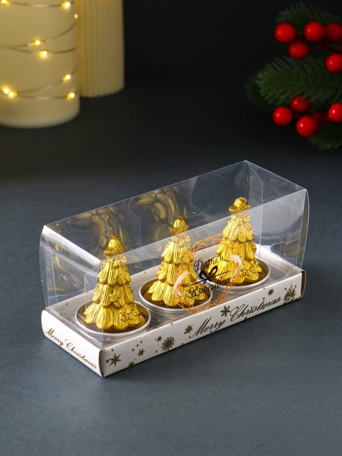 Набор свечей новогодних «Ёлка золотая», 3 шт., 4×6 см
