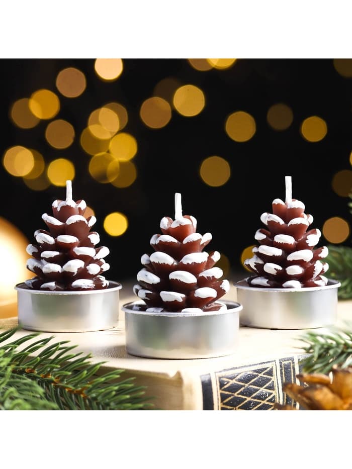 Набор свечей новогодних «Шишка», 3 шт., 4×6 см