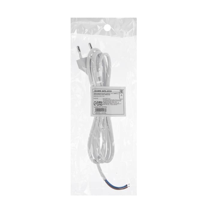 Шнур сетевой с вилкой, 1.5 м, ШВВП 2×0.5 мм2, белый