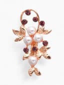 Брошь «Жемчужная ветвь», с росой, бело-фиолетовая в розовом золоте