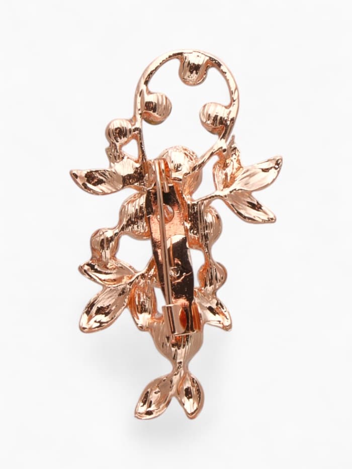 Брошь «Жемчужная ветвь», с росой, бело-фиолетовая в розовом золоте