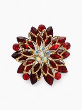 Брошь «Цветок Хризантемы», красная в золоте