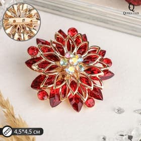 Брошь «Цветок Хризантемы», красная в золоте