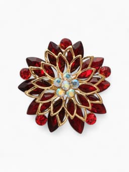 Брошь «Цветок Хризантемы», красная в золоте