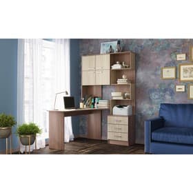 Стол компьютерный №1, левый, 1280×2000×1450 мм, цвет ясень шимо тёмный/светлый