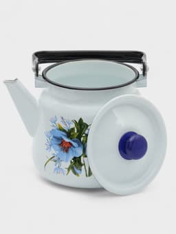 Чайник «Цветы синие», 3.5 л, эмалированная сталь, белый
