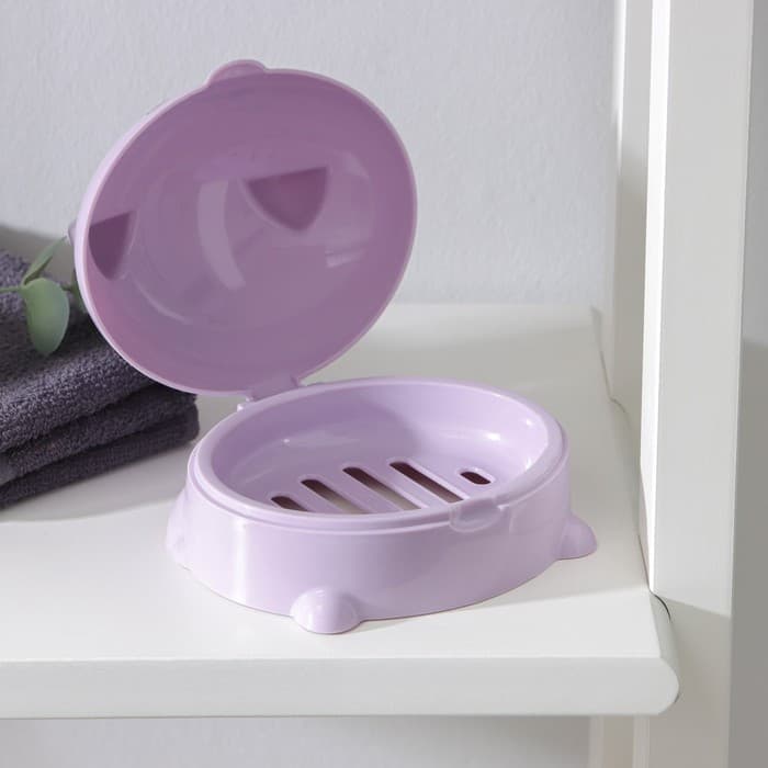 Мыльница с крышкой «Котейка», пластик, 11.5×11×8 см, МИКС