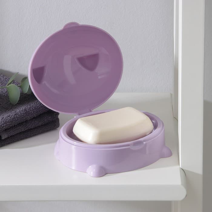 Мыльница с крышкой «Котейка», пластик, 11.5×11×8 см, МИКС