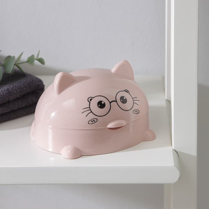 Мыльница с крышкой «Котейка», пластик, 11.5×11×8 см, МИКС