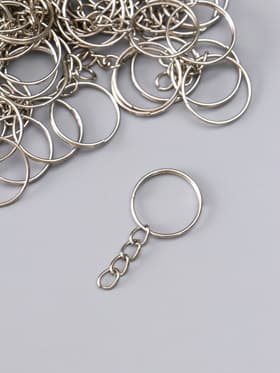 Основа для брелока кольцо металл с цепочкой, серебро d=1.8 см, для цепочки 1.8 см, набор 60 шт.