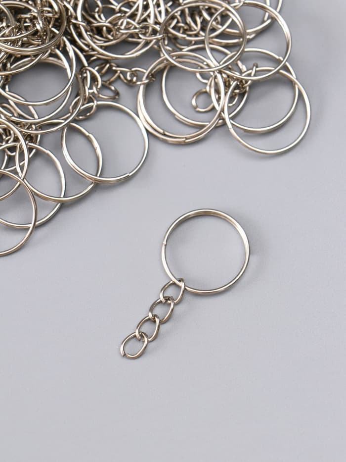 Основа для брелока кольцо металл с цепочкой, серебро d=1.8 см, для цепочки 1.8 см, набор 60 шт.