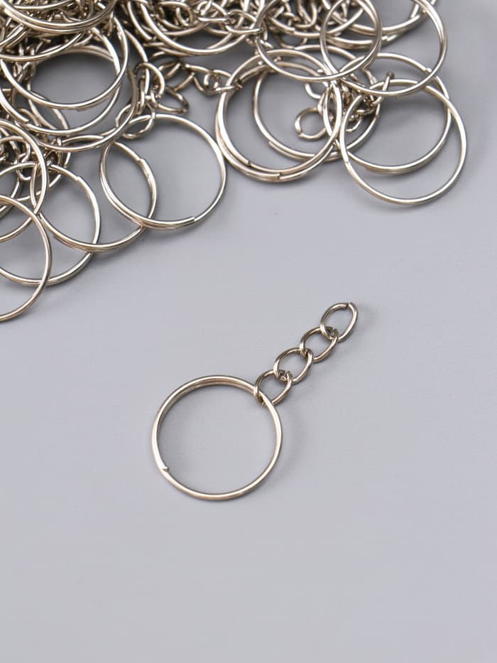 Основа для брелока кольцо металл с цепочкой, серебро d=1.8 см, для цепочки 1.8 см, набор 60 шт.