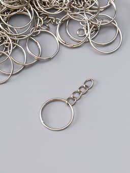 Основа для брелока кольцо металл с цепочкой, серебро d=1.8 см, для цепочки 1.8 см, набор 60 шт.
