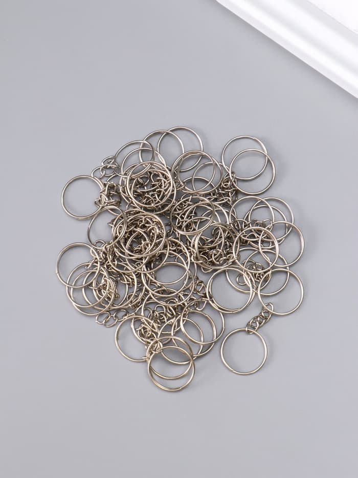 Основа для брелока кольцо металл с цепочкой, серебро d=1.8 см, для цепочки 1.8 см, набор 60 шт.