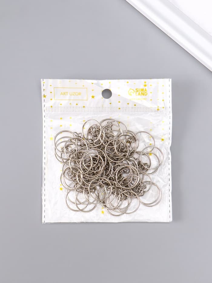 Основа для брелока кольцо металл с цепочкой, серебро d=1.8 см, для цепочки 1.8 см, набор 60 шт.