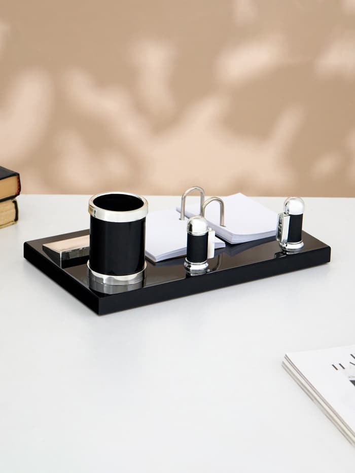 Набор настольный 4 в 1, органайзер с визитницей, черное дерево