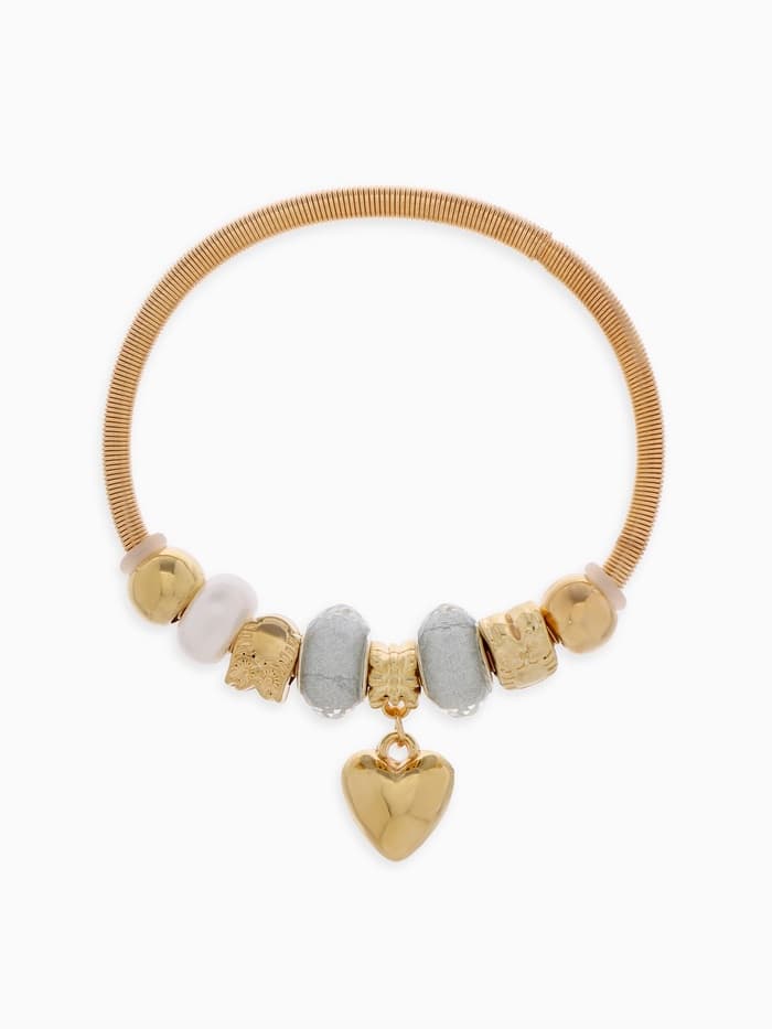 Браслет с шармами «Марджери. Сердце и жемчуг», d=6.5 см, белый в розовом золоте
