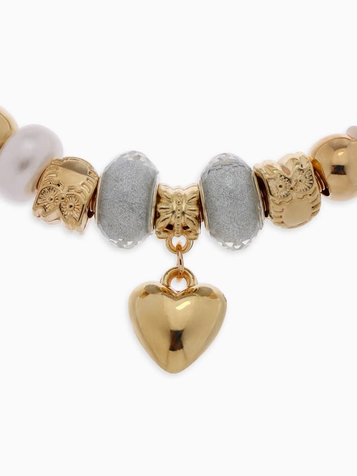 Браслет с шармами «Марджери. Сердце и жемчуг», d=6.5 см, белый в розовом золоте
