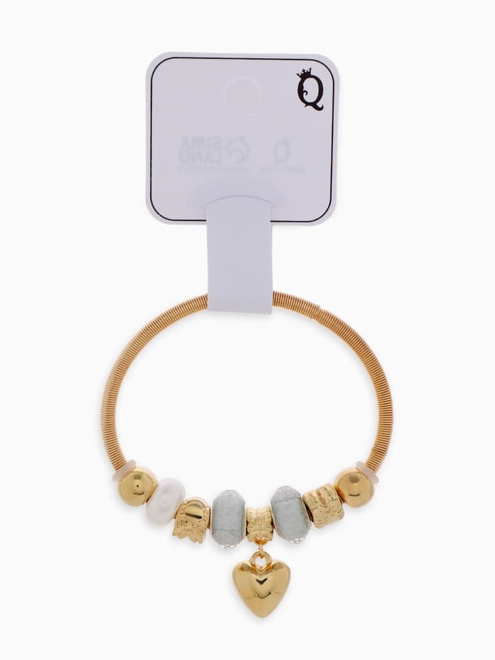 Браслет с шармами «Марджери. Сердце и жемчуг», d=6.5 см, белый в розовом золоте