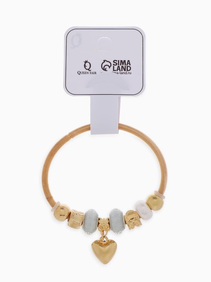 Браслет с шармами «Марджери. Сердце и жемчуг», d=6.5 см, белый в розовом золоте