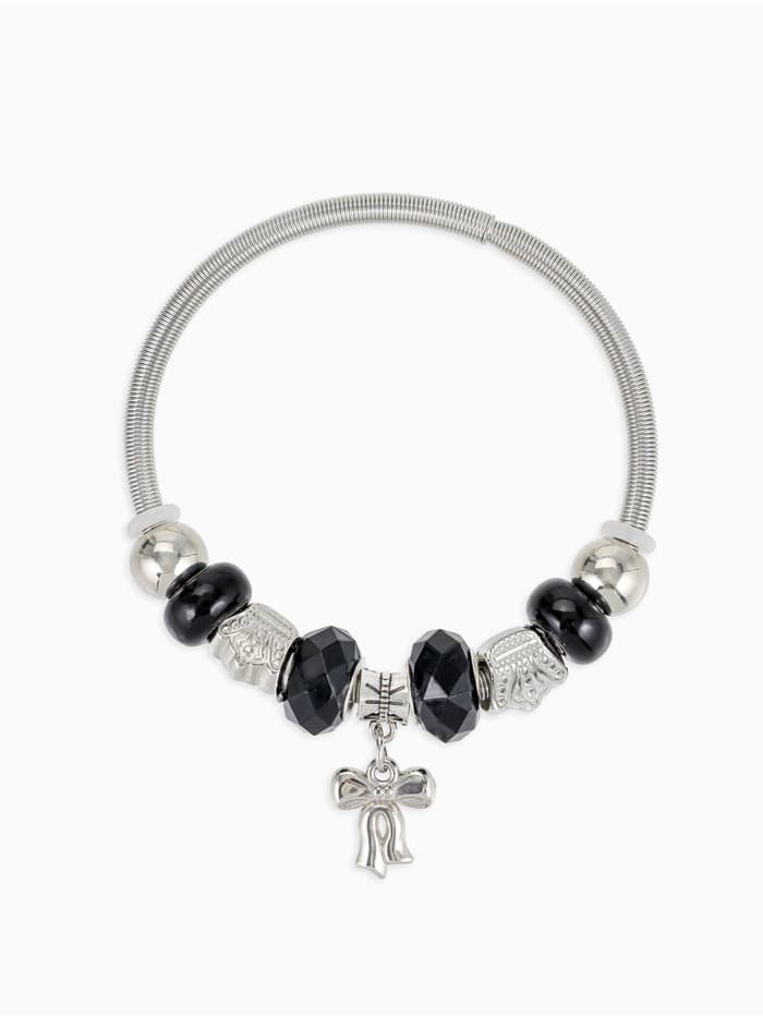 Браслет с шармами «Марджери. Бант», d=6.5 см, чёрный в серебре