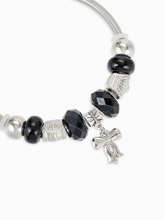 Браслет с шармами «Марджери. Бант», d=6.5 см, чёрный в серебре