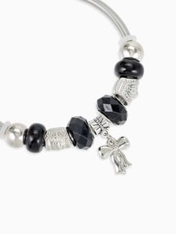 Браслет с шармами «Марджери. Бант», d=6.5 см, чёрный в серебре
