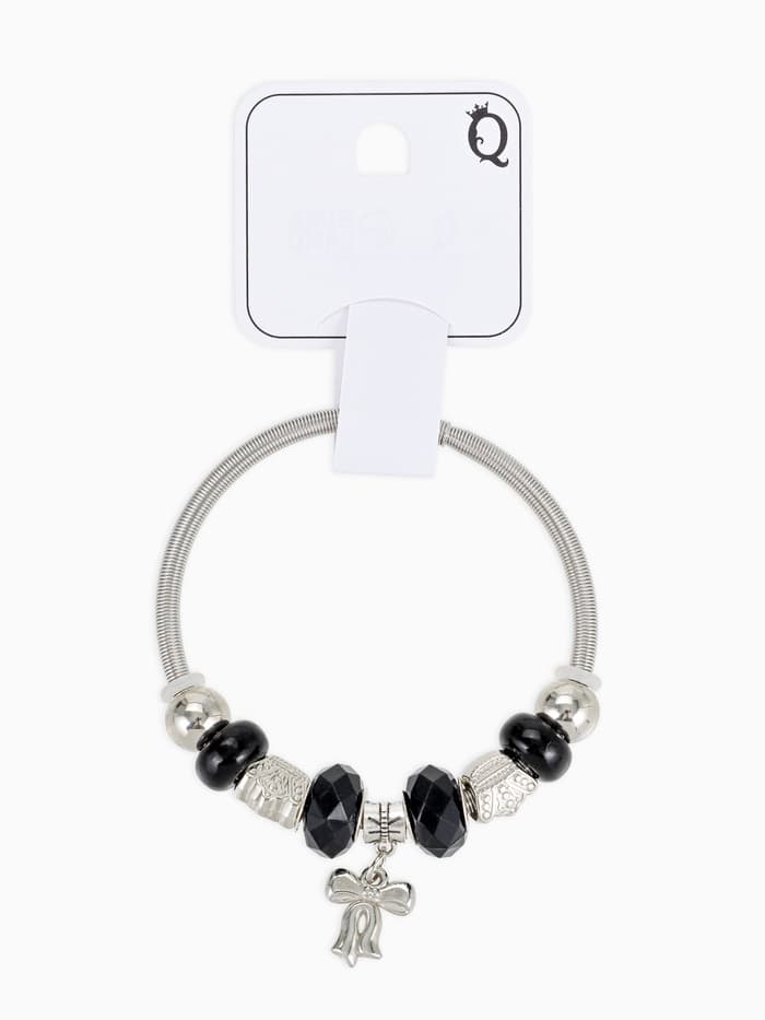 Браслет с шармами «Марджери. Бант», d=6.5 см, чёрный в серебре