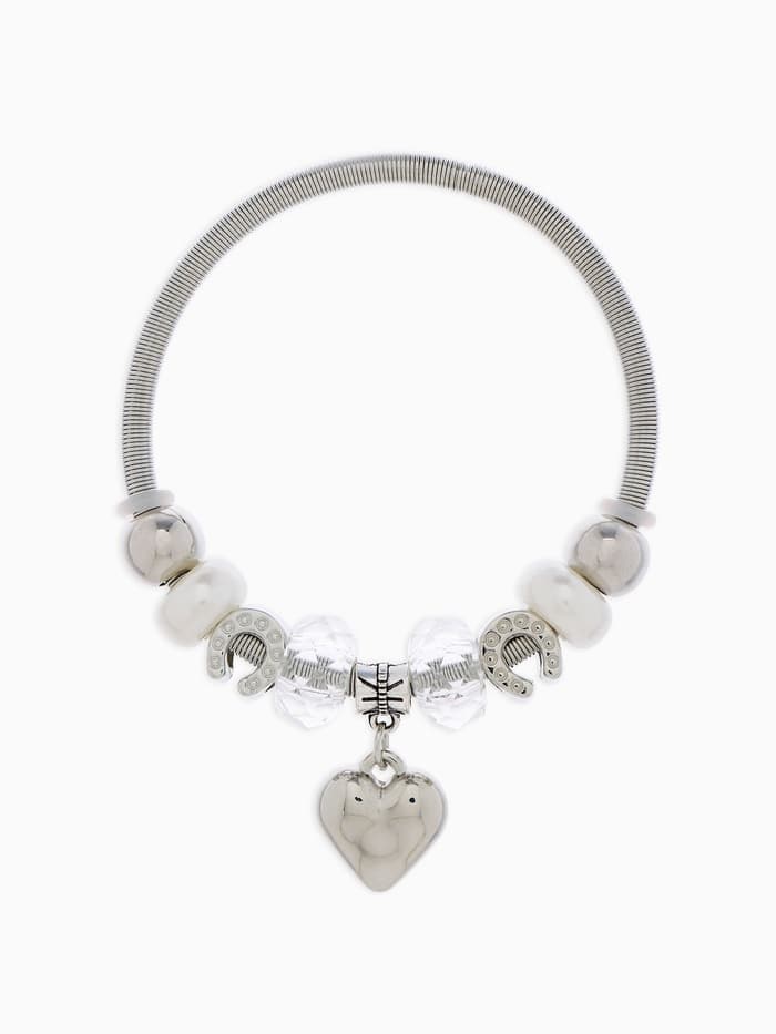 Браслет с шармами «Марджери. Сердце и подкова», d=6.5 см, белый в серебре