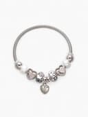 Браслет с шармами «Марджери. Сердце и жемчуг», d=6.5 см, чёрный, белый в серебре