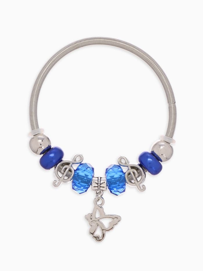 Браслет с шармами «Марджери. Бабочка», d=6.5 см, синий в серебре