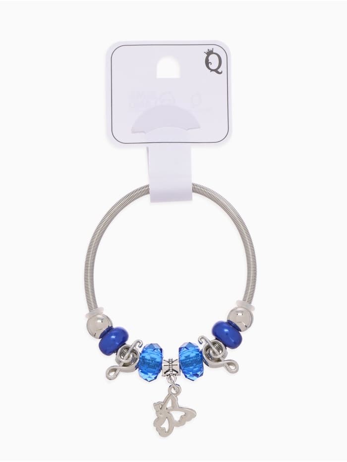 Браслет с шармами «Марджери. Бабочка», d=6.5 см, синий в серебре