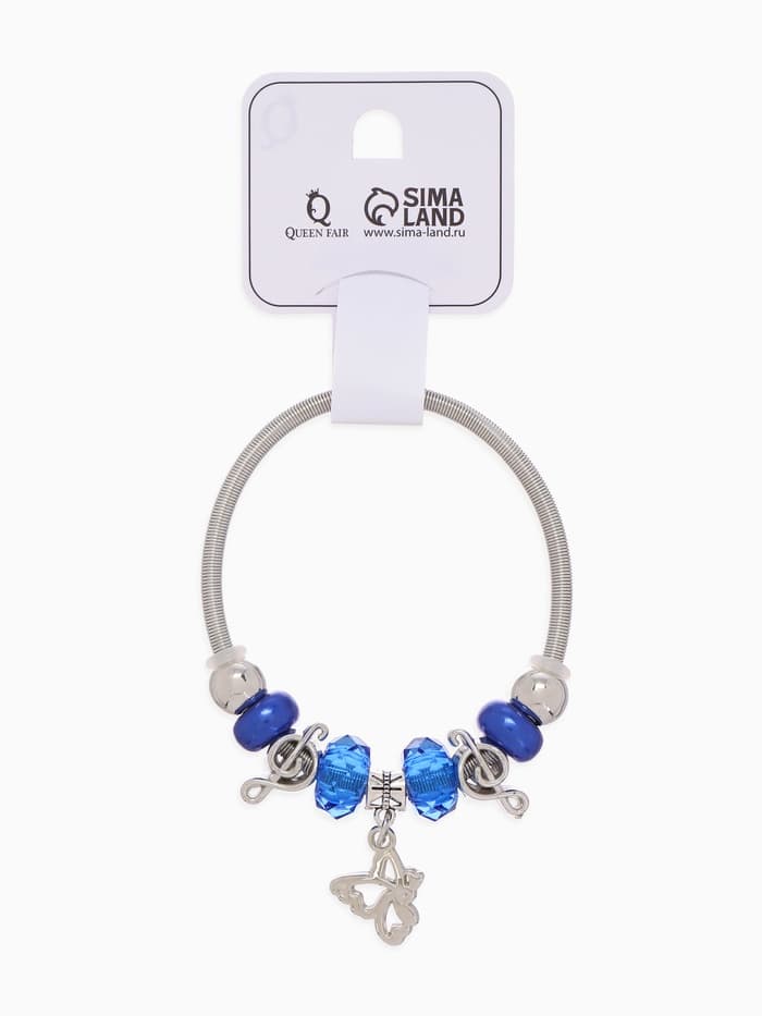 Браслет с шармами «Марджери. Бабочка», d=6.5 см, синий в серебре