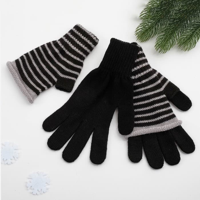 Перчатки женские, чёрные, размер 18