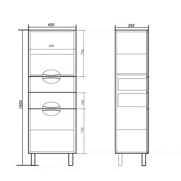 Пенал для ванной комнаты «Модерн 400», 400×292×1900 мм, цвет белый