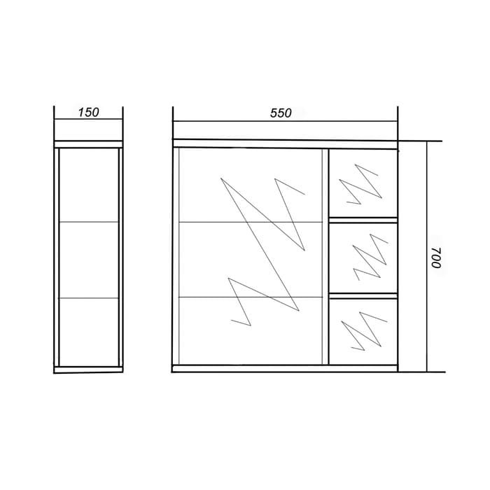 Зеркало – шкаф «Версаль», правый, 550×150×700 мм, цвет белый