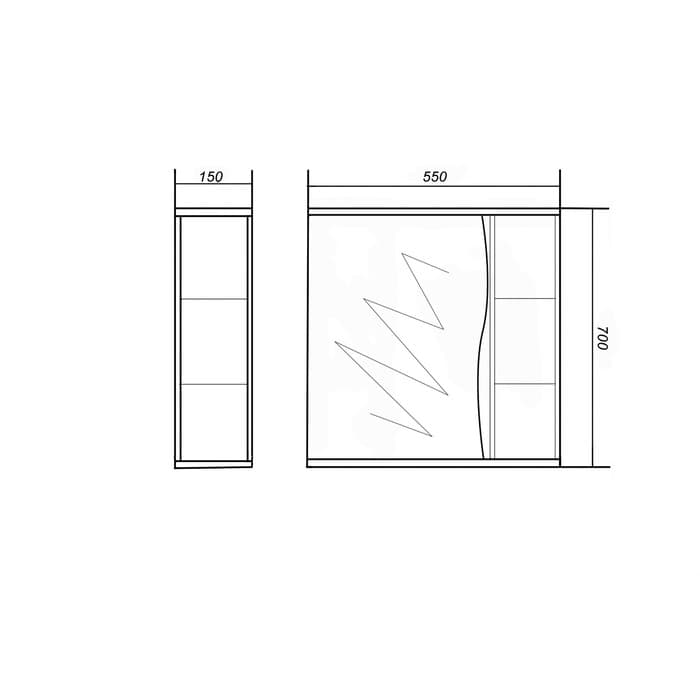 Зеркало – шкаф «Камелия», правый, 550×150×700 мм, цвет белый